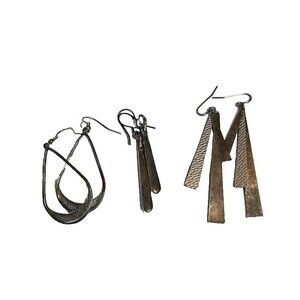 1 Pr Open Teardrop 1.5", 1 Pr 2" Lng Trngle ,1 Pr  1.5"Teardrop Silver Earrings